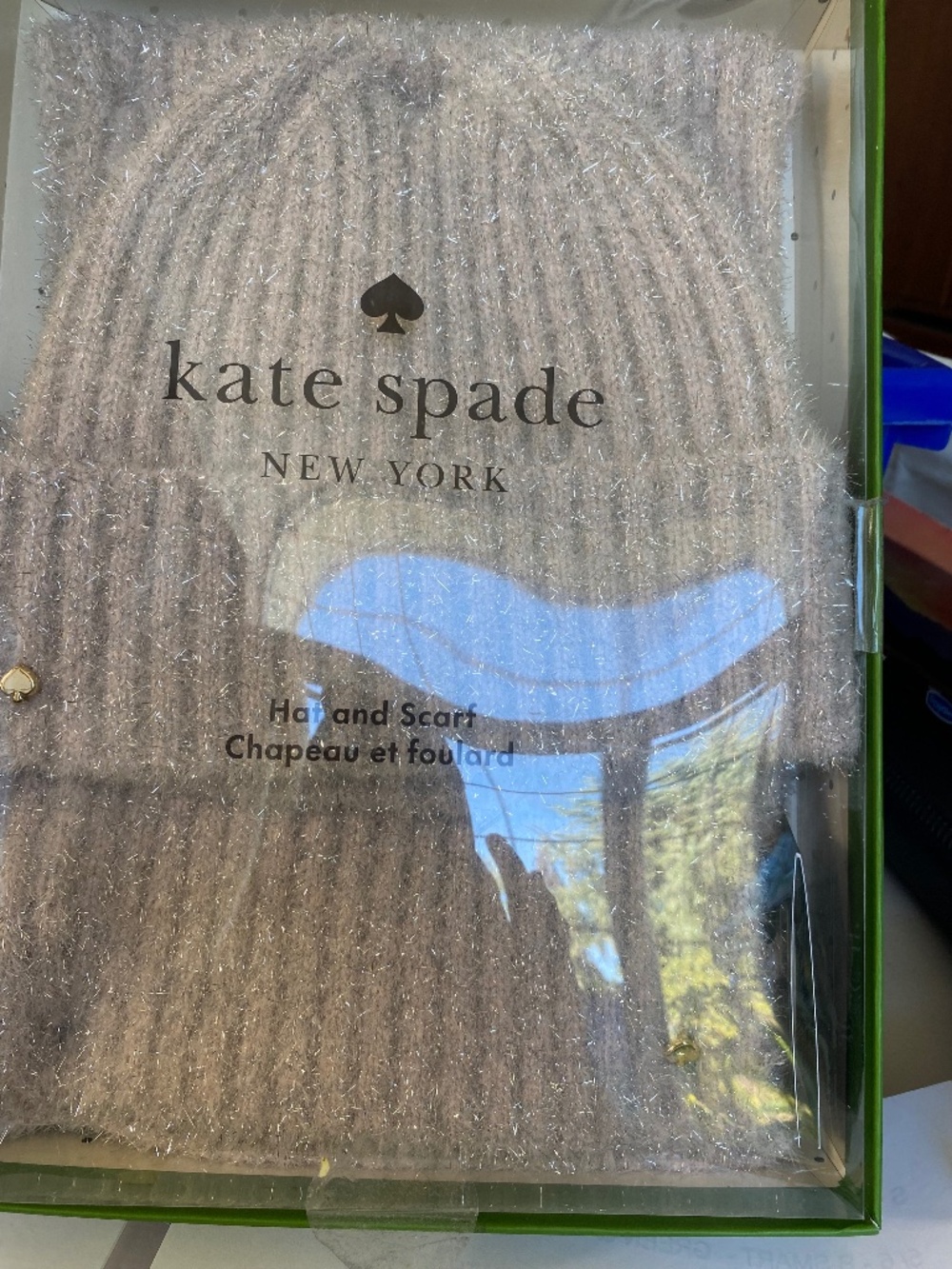 Kate Spade Boxed hat and Scarf Silver, soft NWT
